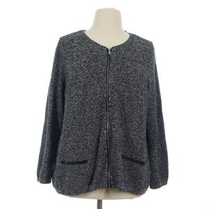 Catherines Women's Gray Faux Leather Accent Knit Full Zip Sweater NWT